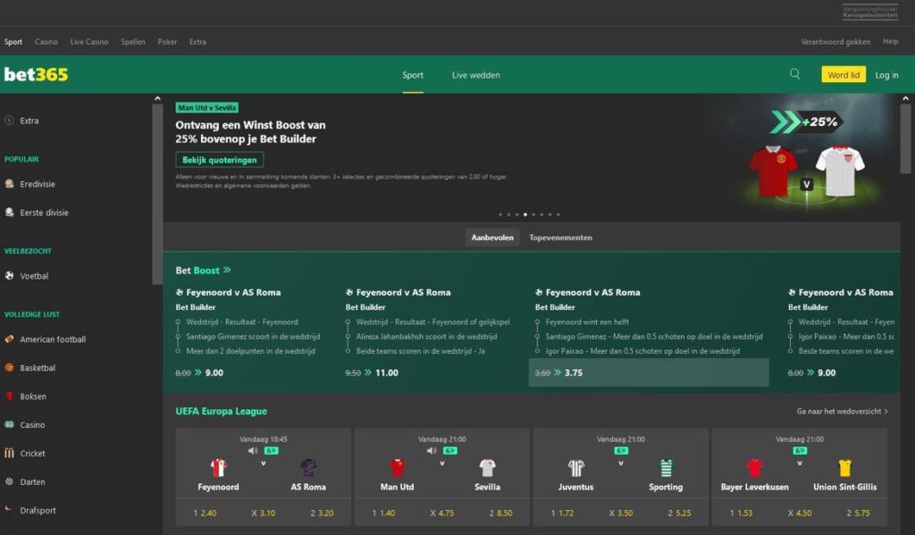 Bet365 nl  hoofdpagina